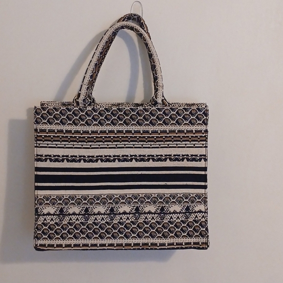 MANGO Patterned Navy and Cream Tote Bag - Picture 4 of 6